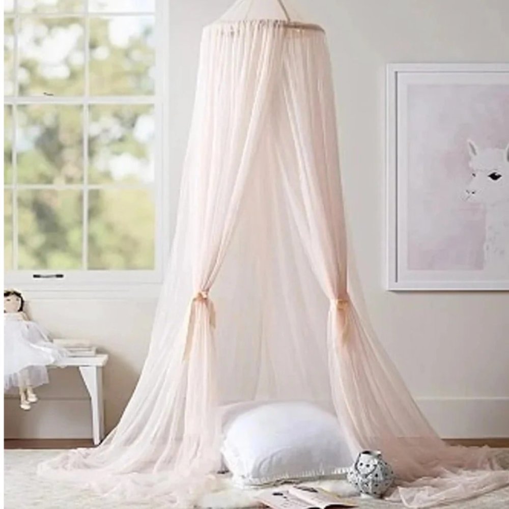 Pottery Barn Kids Glitter Tulle Canopy Blush Pink EUC Princess Pretend Play Deco